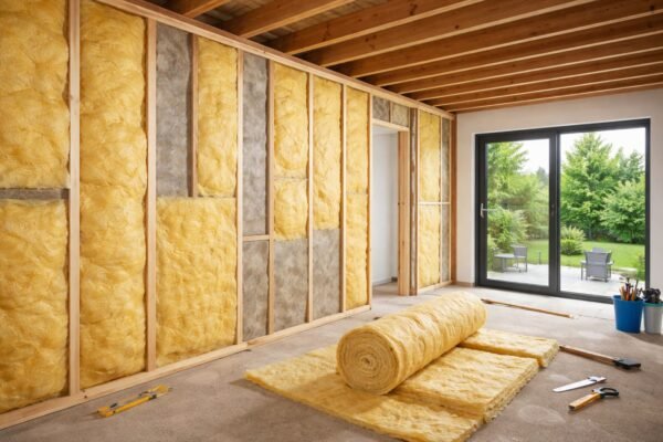 تطبيق العزل الداخلي باستخدام الألياف الزجاجية في جدران