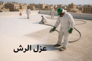 عمال يقومون بعزل الأسطح بتقنية الرش الأمريكي