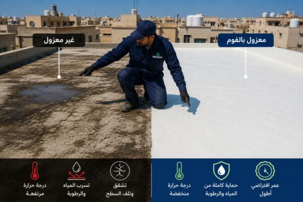 مقارنة بين سطح معزول بالفوم وآخر غير معزول